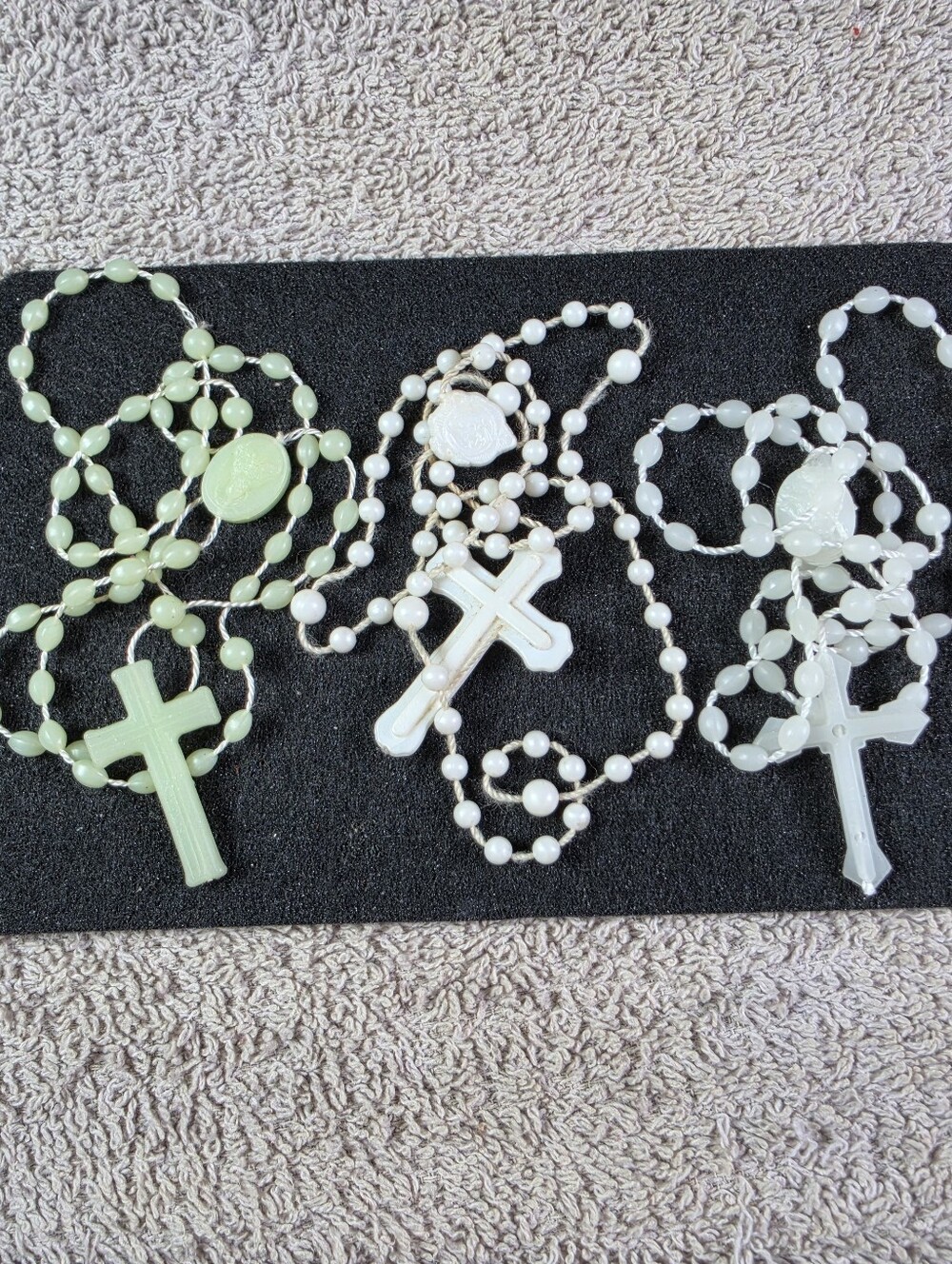 Vintage Plastic Glow In The Dark Rosary Set Of 3